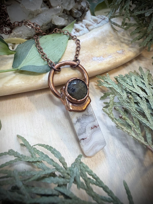 Electroformed Copper Labradorite and Agate Stone Necklace