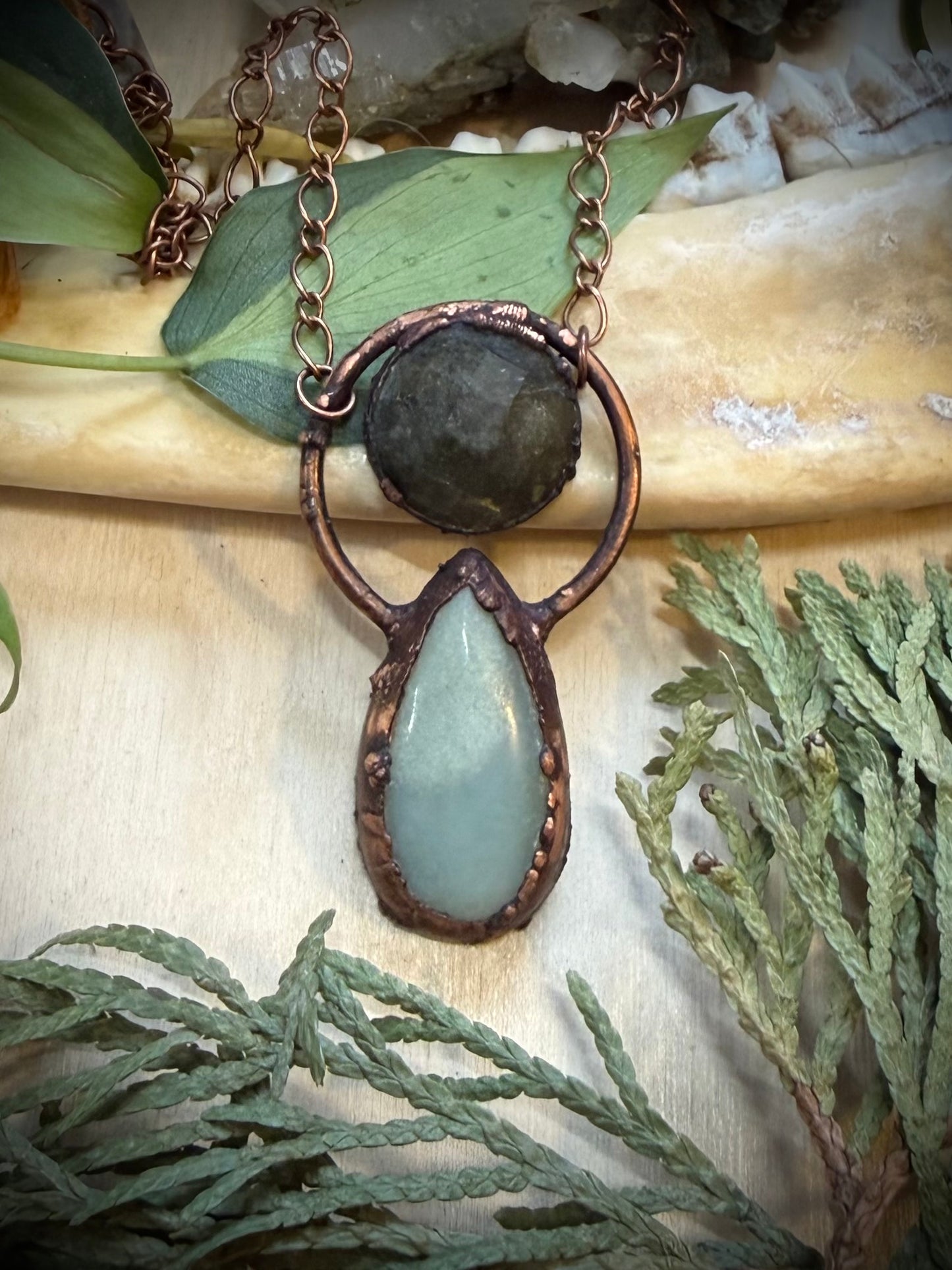 Electroformed Copper Amazonite and Labradorite Necklace