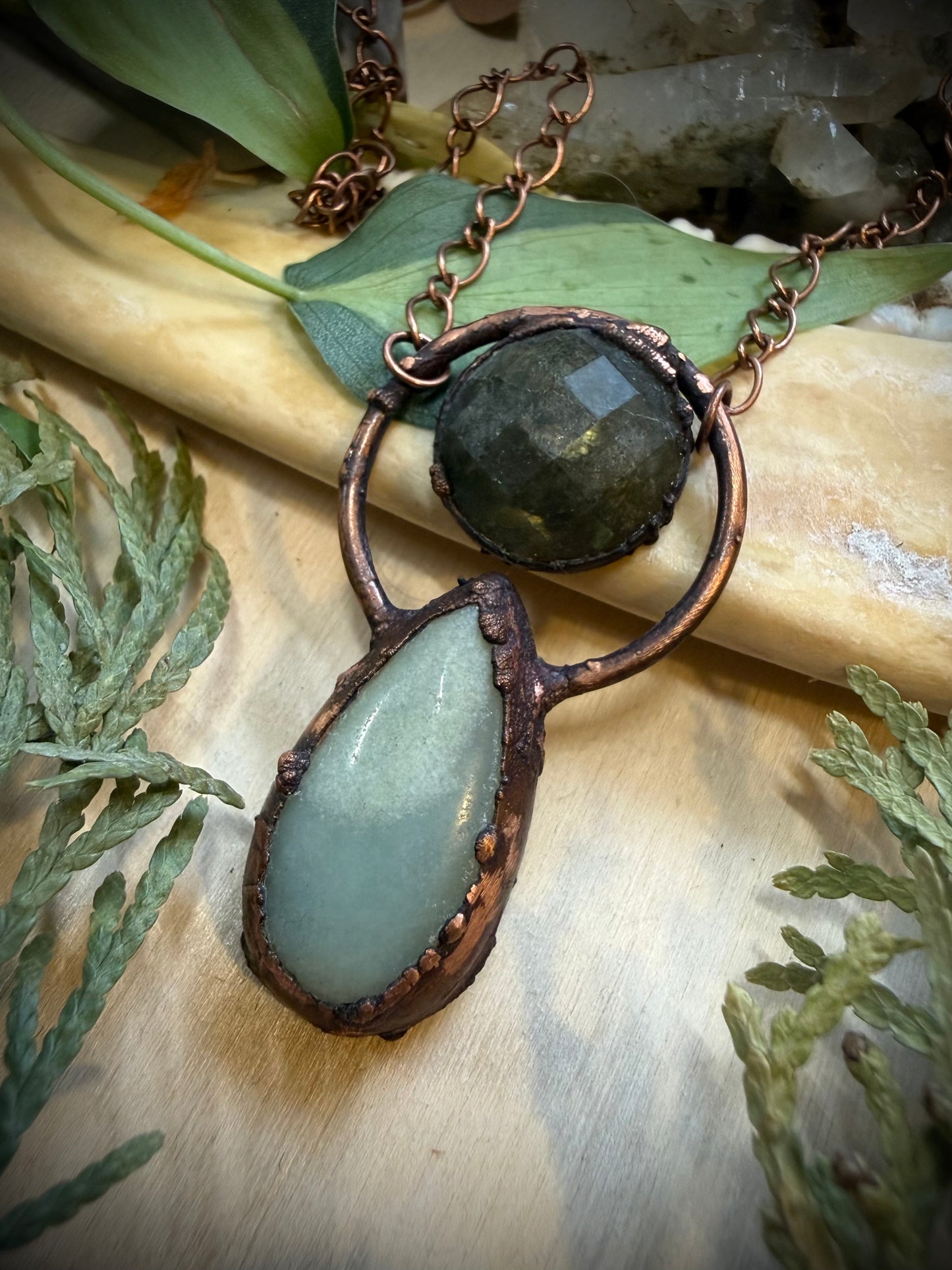 Electroformed Copper Amazonite and Labradorite Necklace