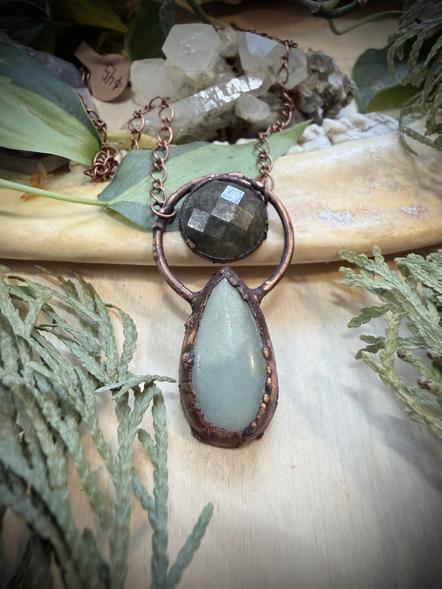 Electroformed Copper Amazonite and Labradorite Necklace