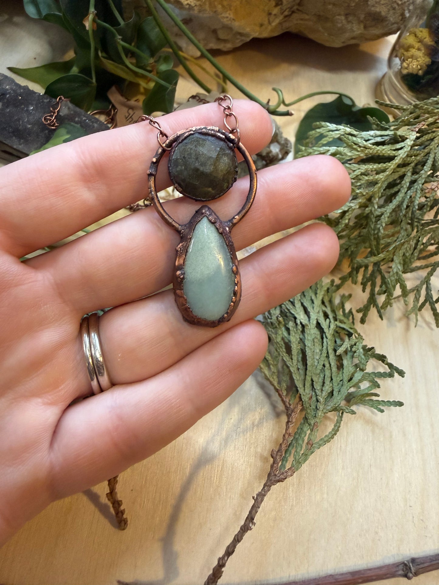 Electroformed Copper Amazonite and Labradorite Necklace