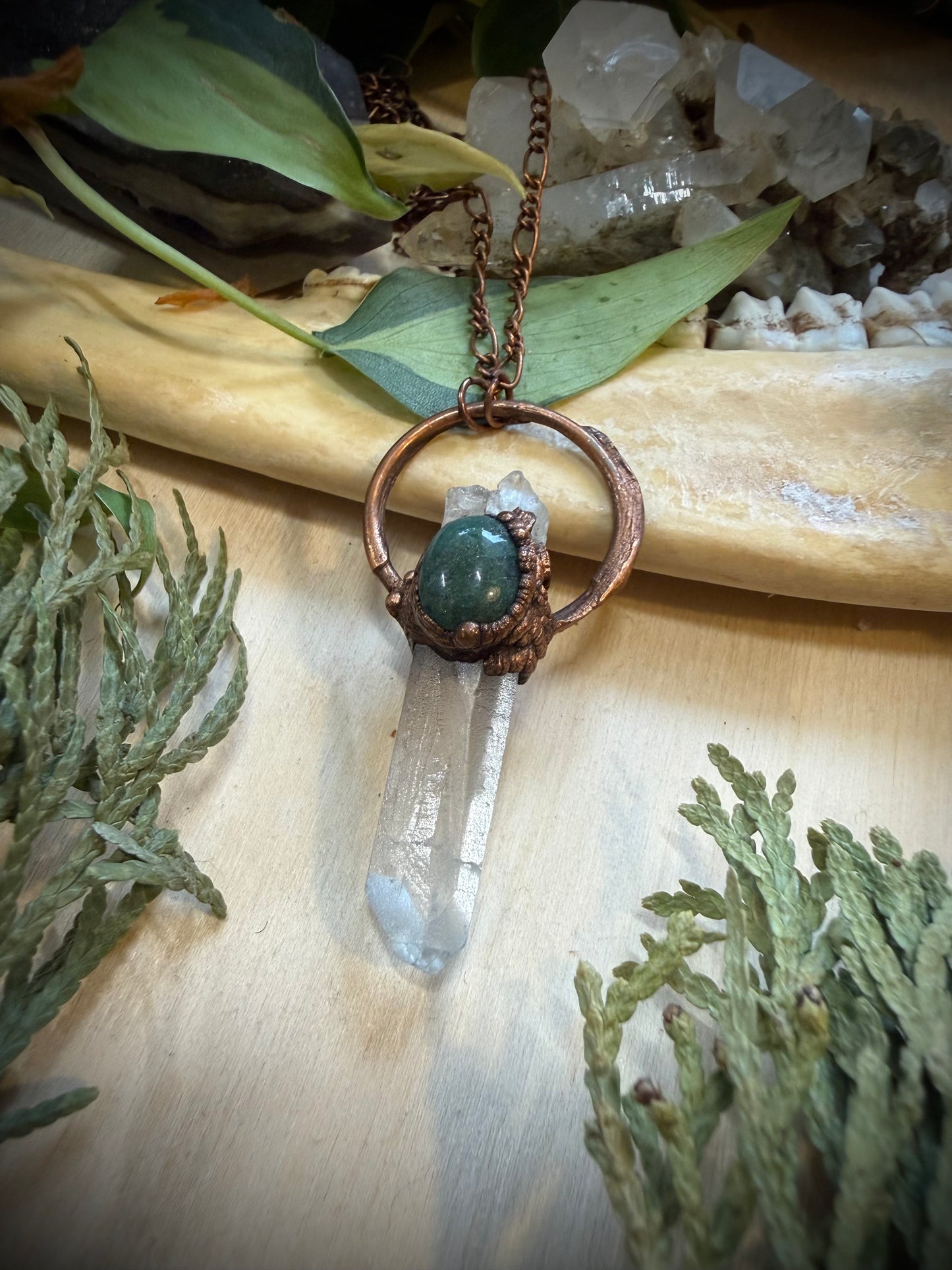 Electroformed Copper Quartz/Indian Agate Necklace