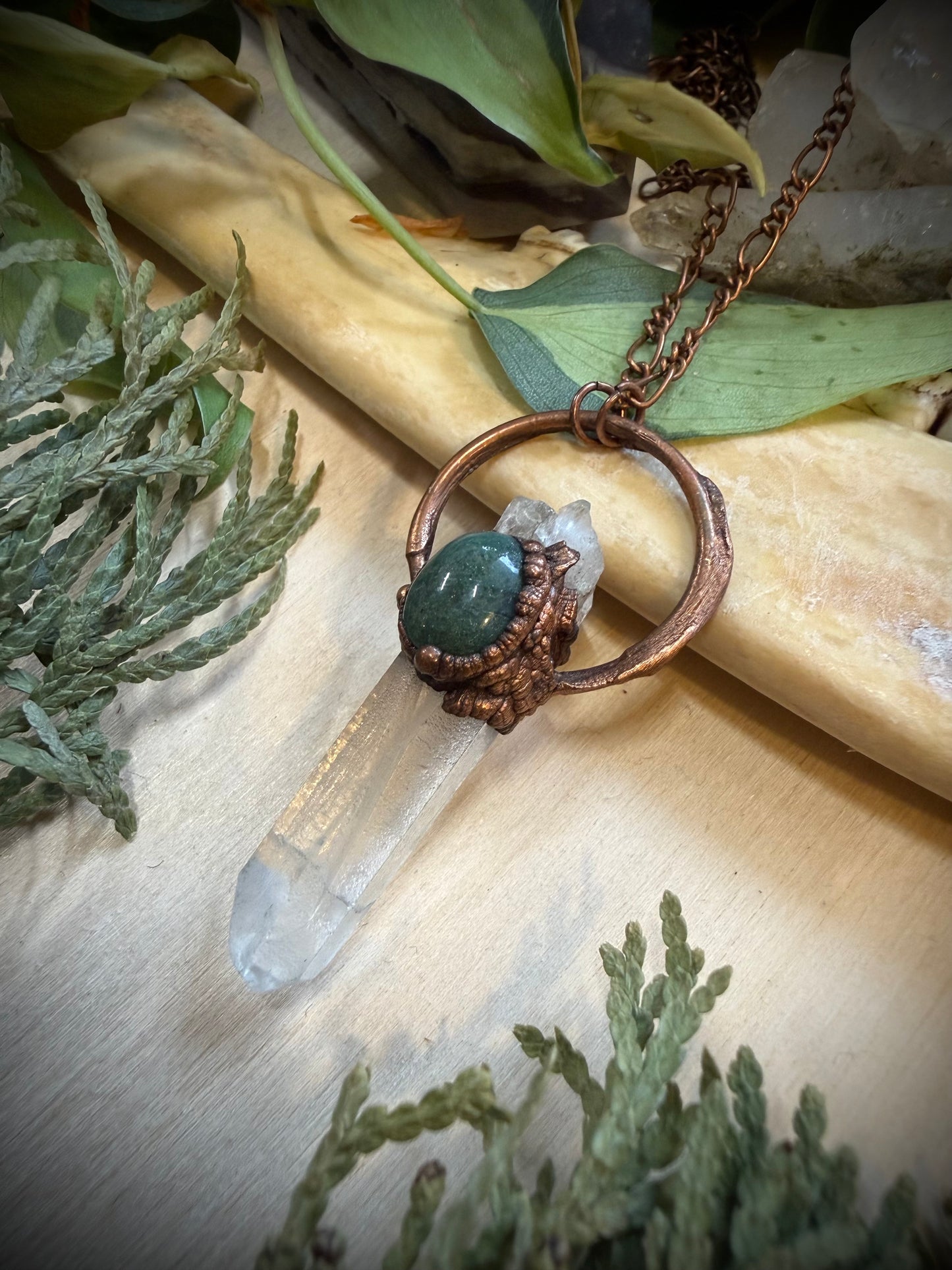 Electroformed Copper Quartz/Indian Agate Necklace