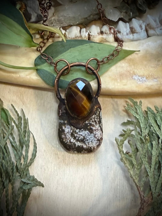 Electroformed Copper Tiger Eye and Ocean Jasper Necklace