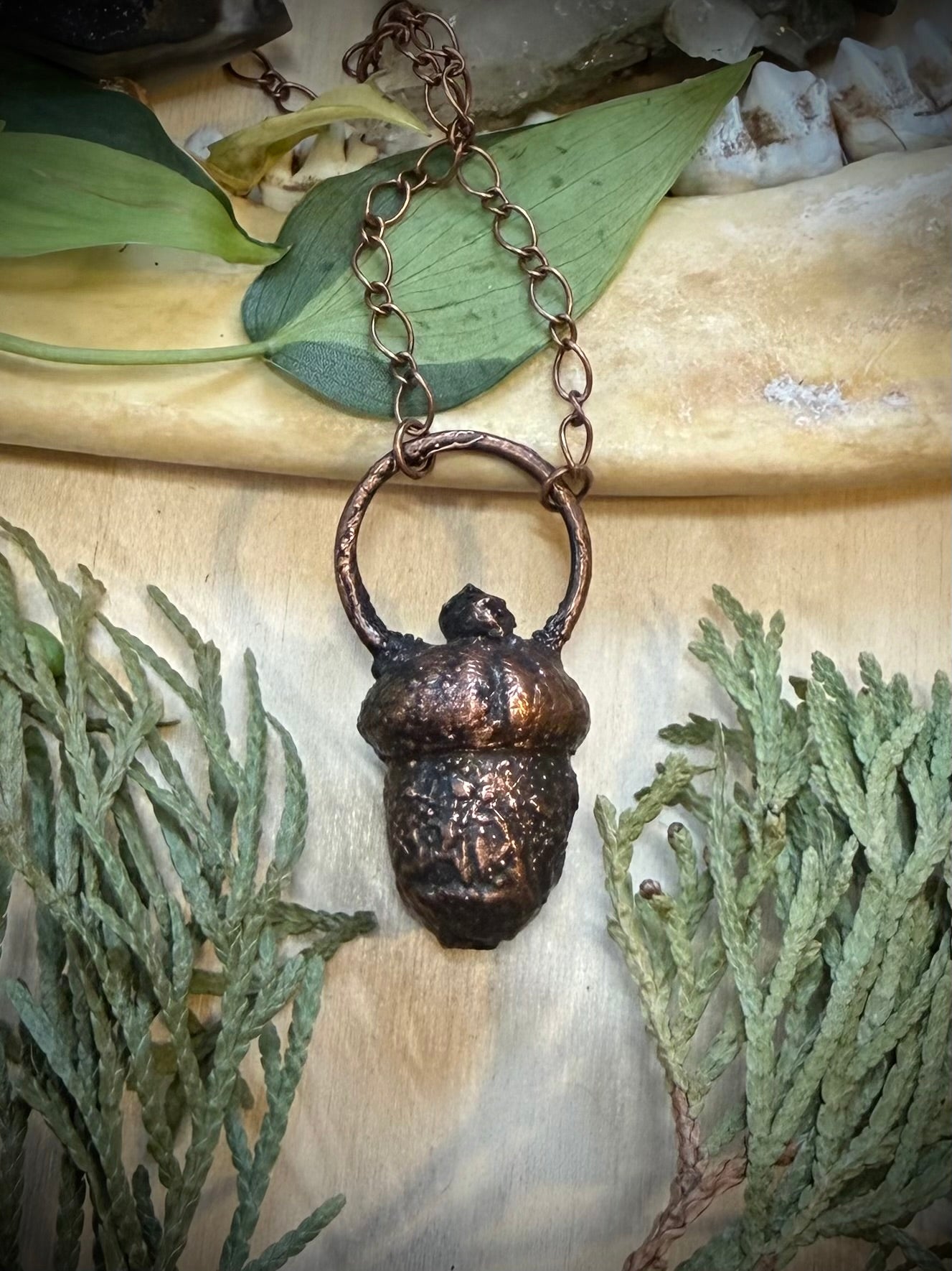 Electroformed Copper Real Acorn Necklace