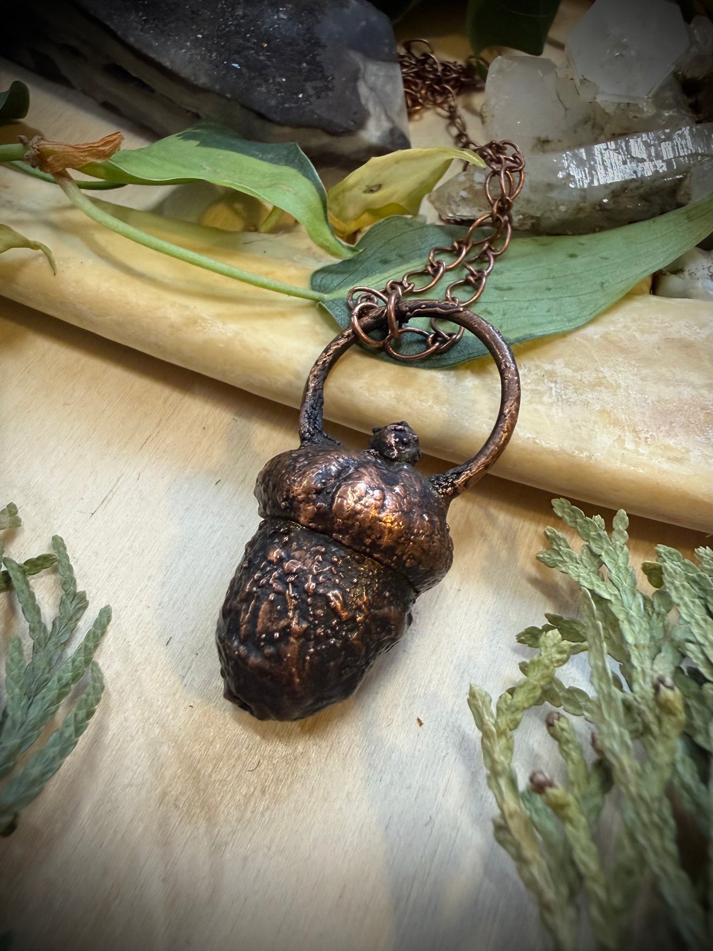 Electroformed Copper Real Acorn Necklace
