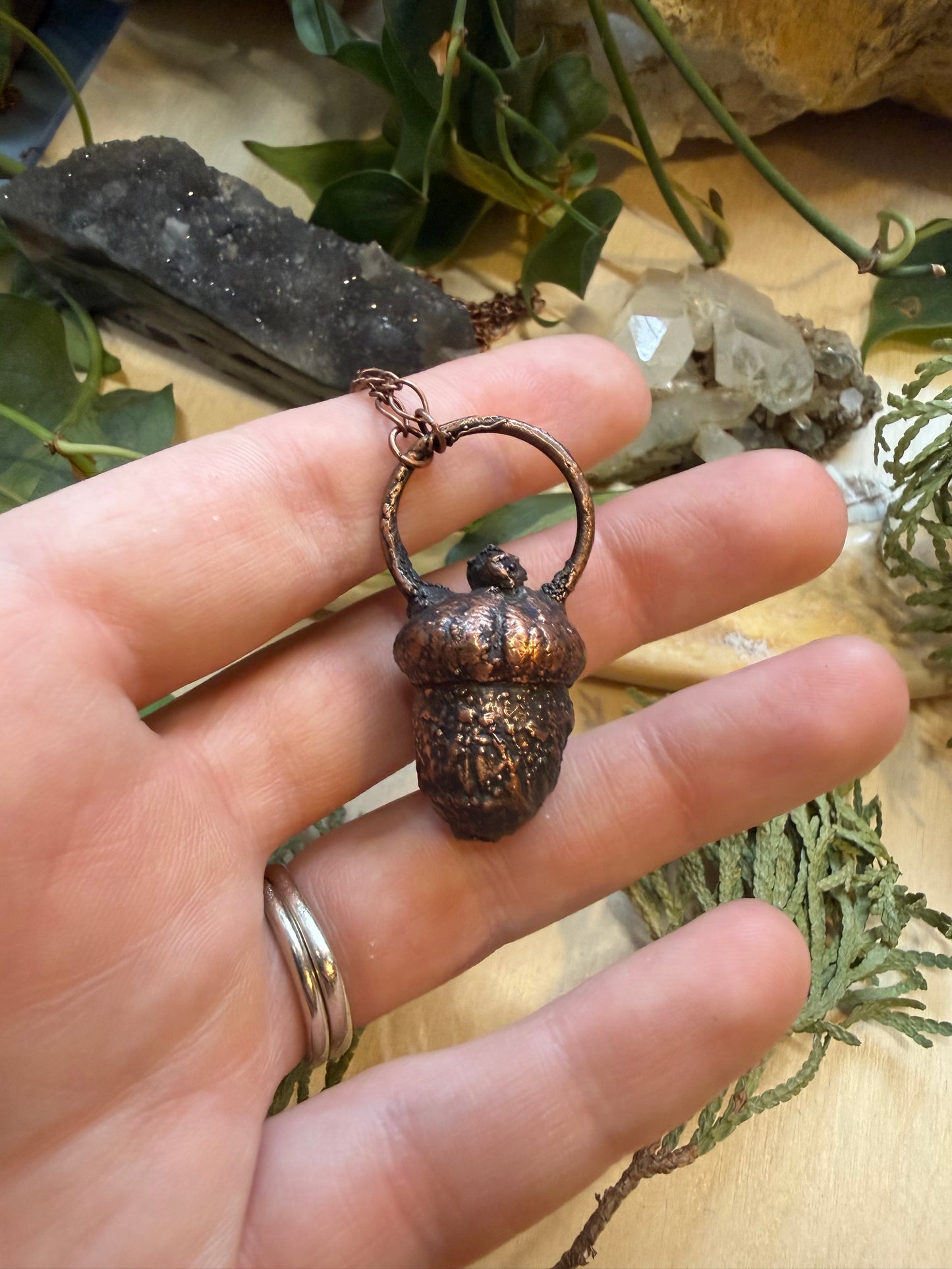 Electroformed Copper Real Acorn Necklace