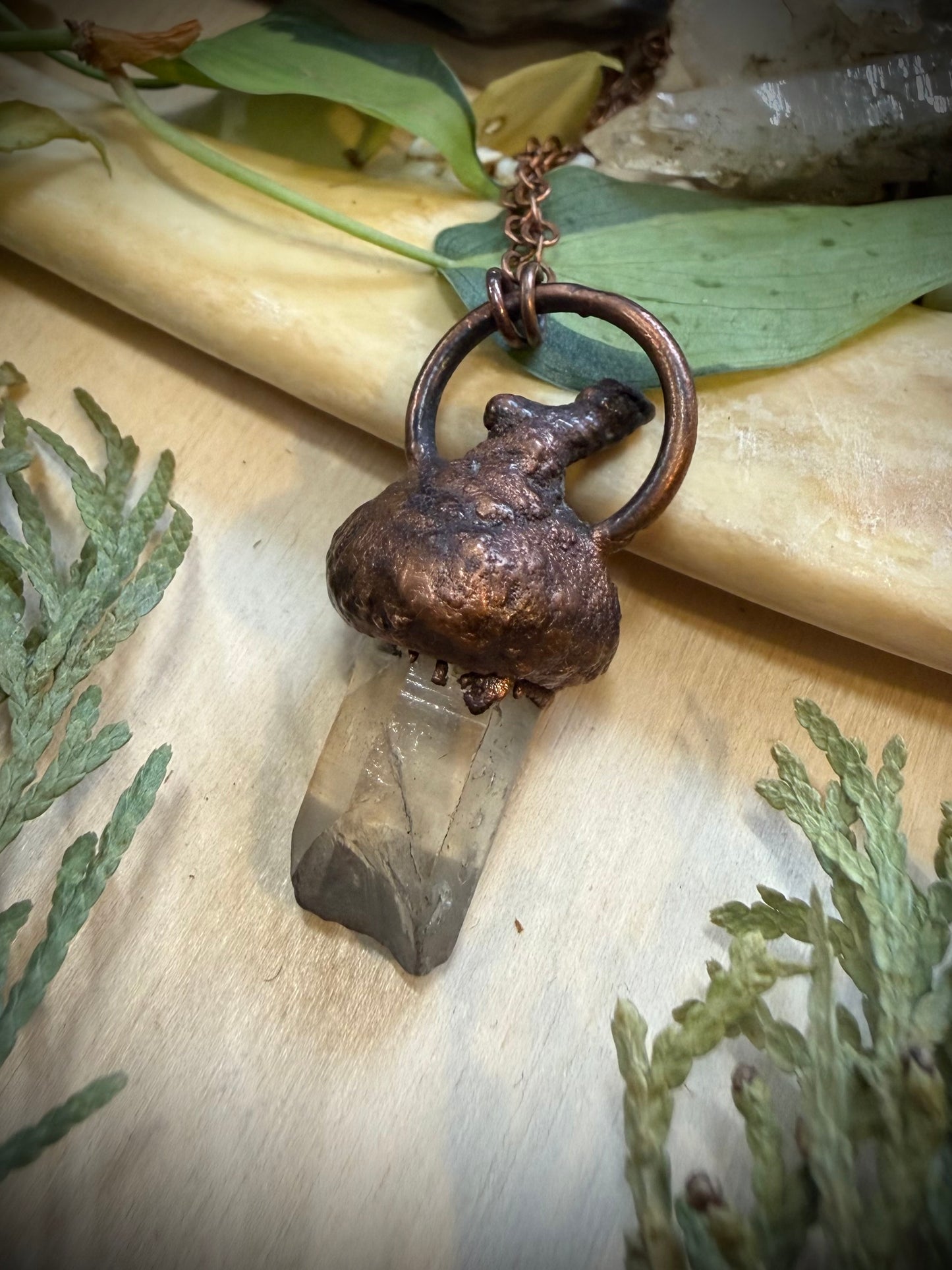 Electroformed Copper Quartz & Acorn Top Necklace