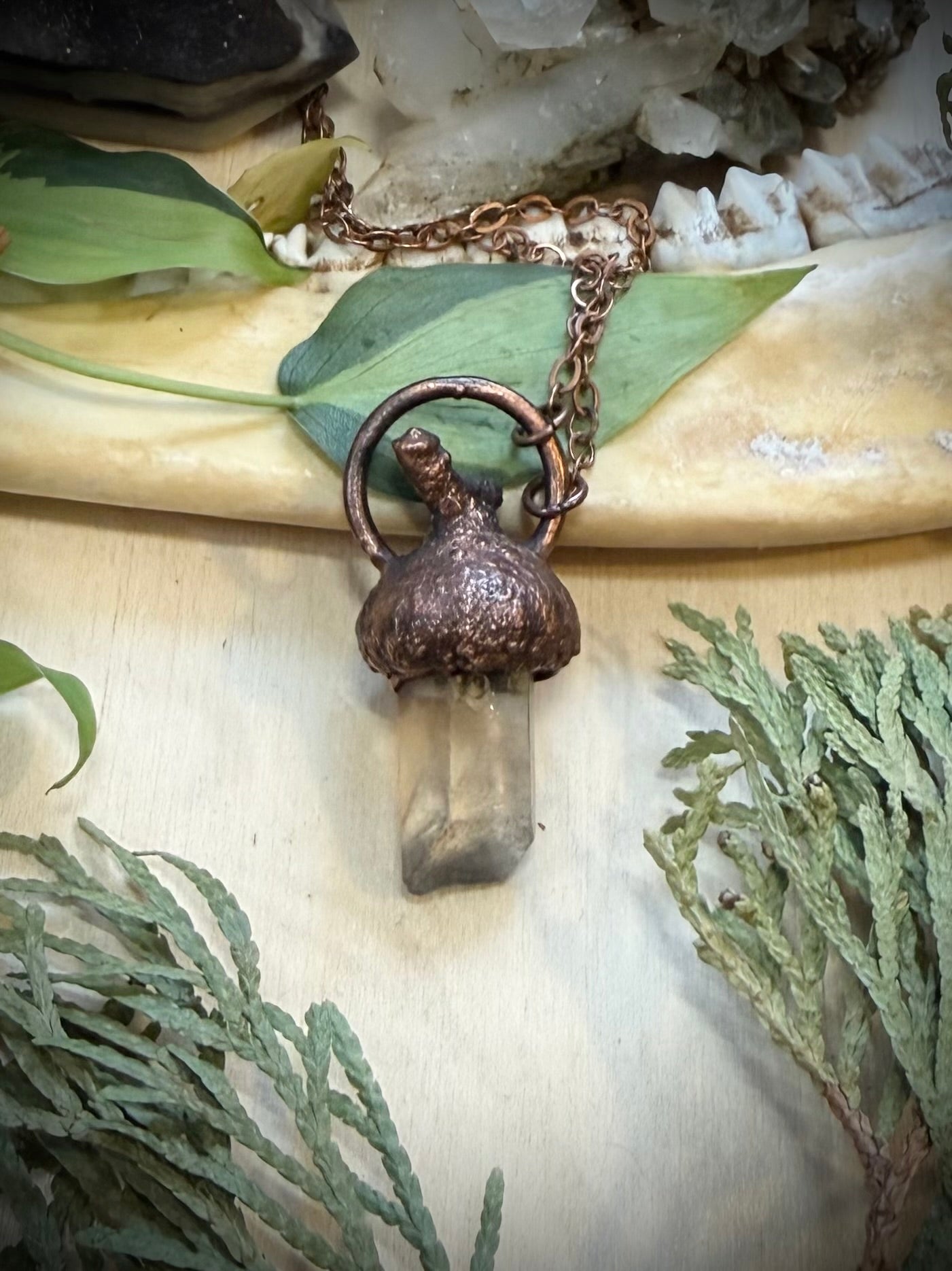 Electroformed Copper Quartz & Acorn Top Necklace