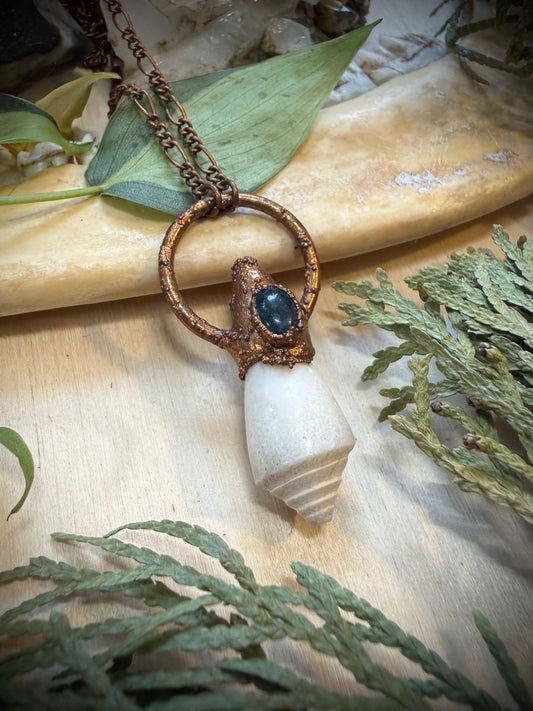 Electroformed Copper Shell and Moss Agate Stone Necklace