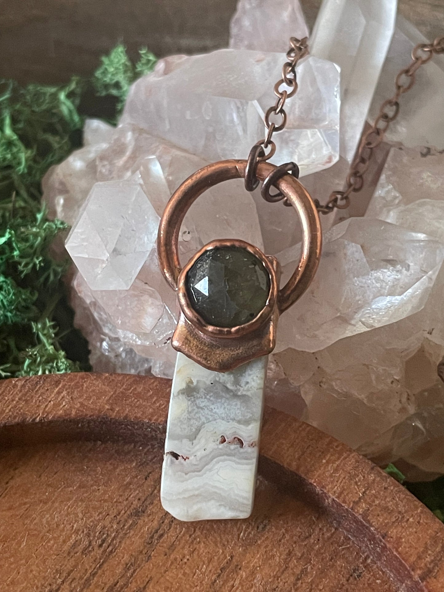 Electroformed Copper Labradorite and Agate Stone Necklace