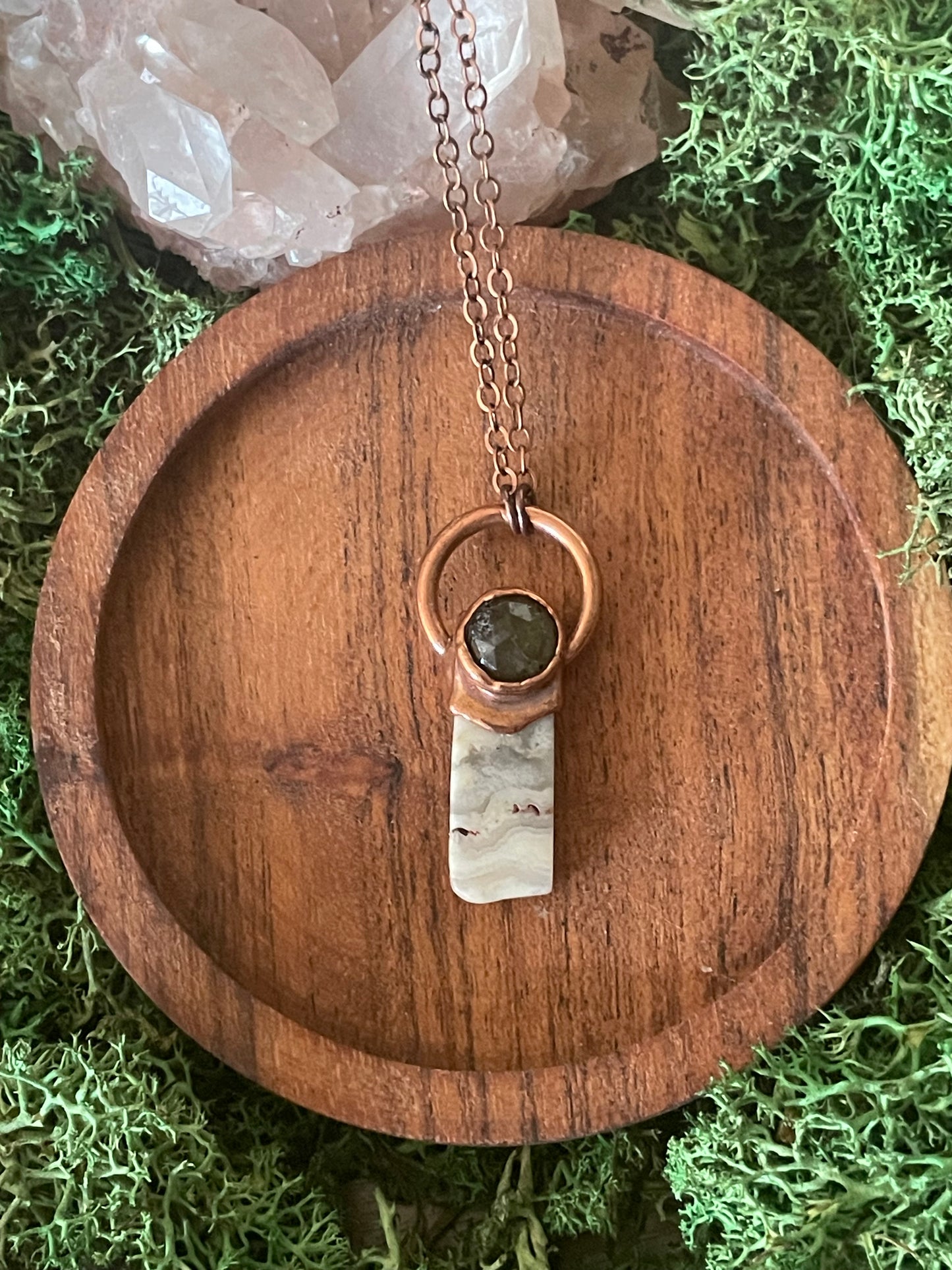 Electroformed Copper Labradorite and Agate Stone Necklace