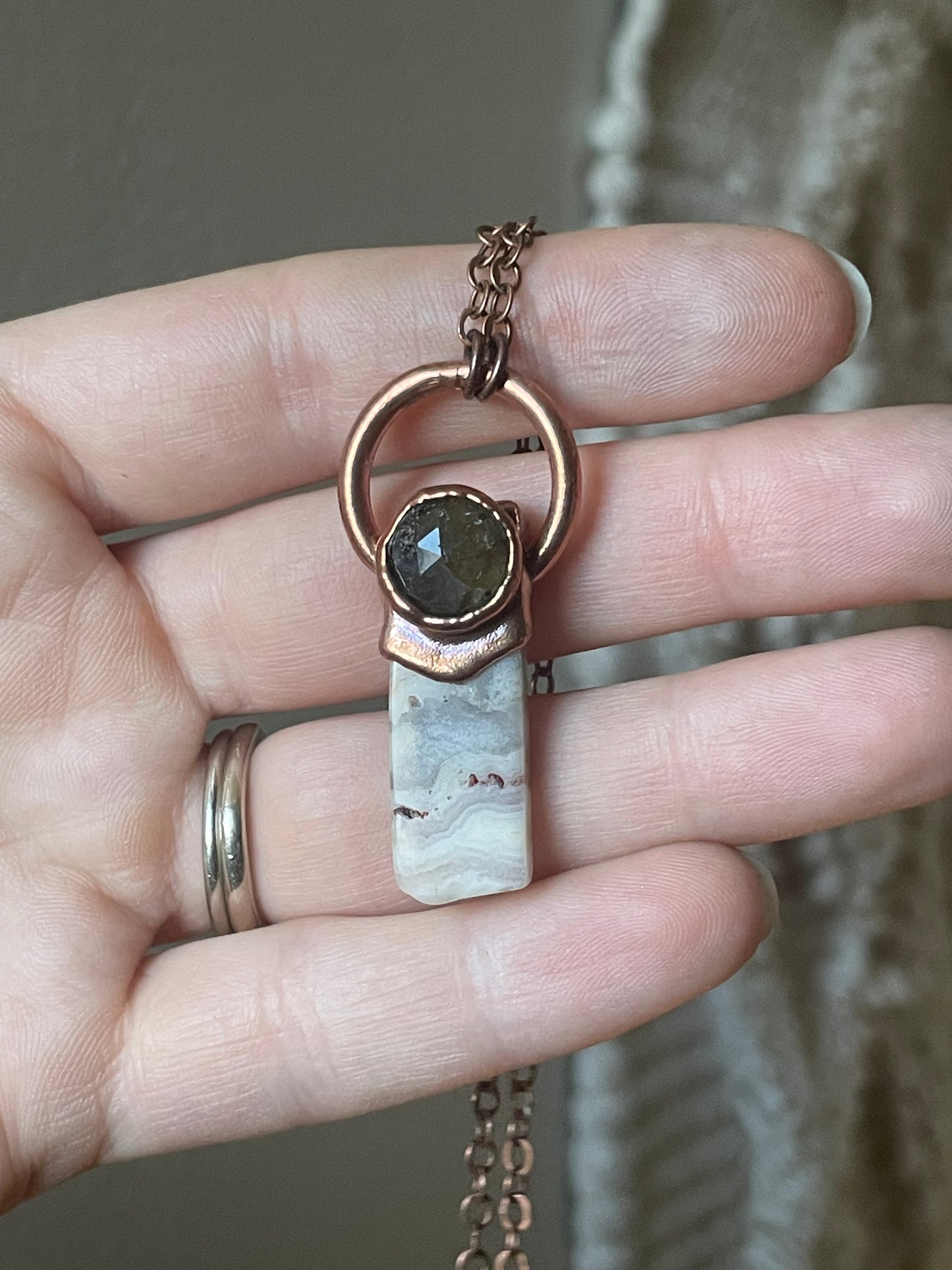 Electroformed Copper Labradorite and Agate Stone Necklace