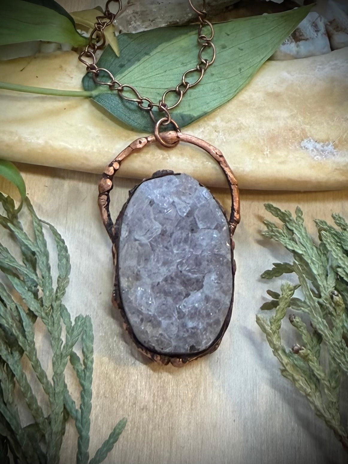 Electroformed Copper Amethyst Cluster Necklace
