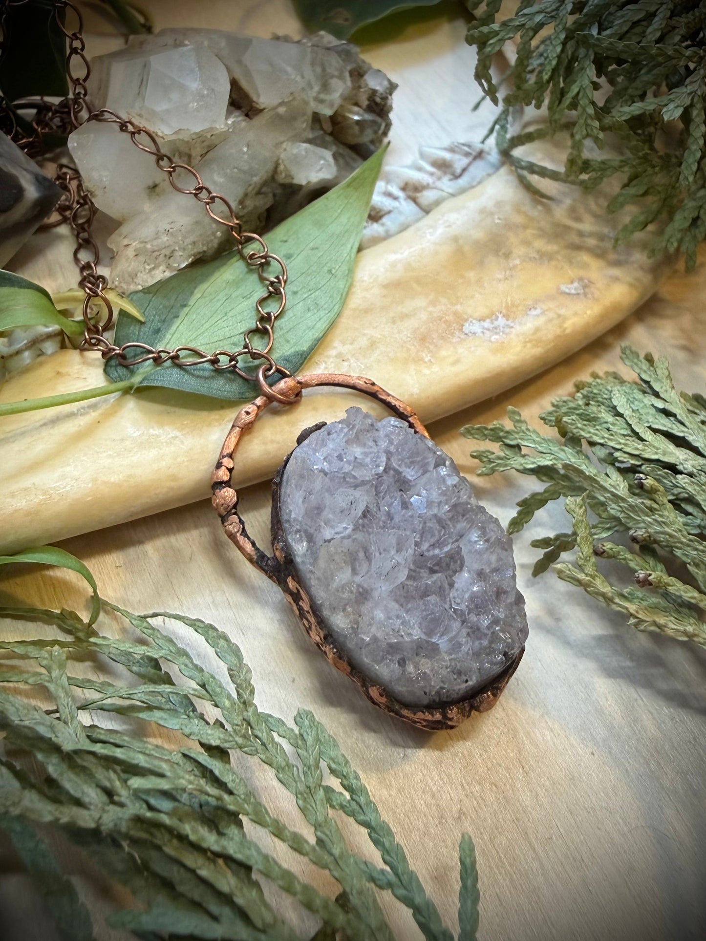 Electroformed Copper Amethyst Cluster Necklace