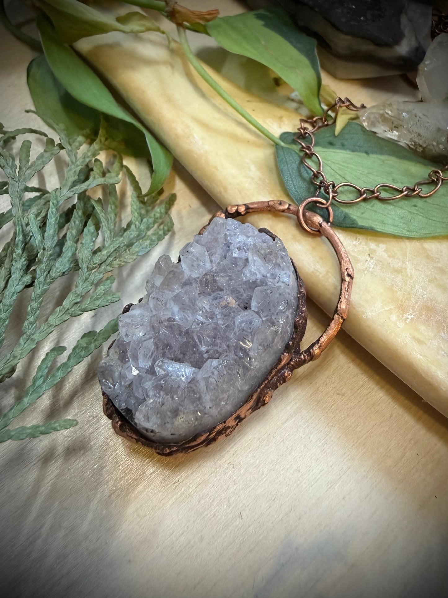 Electroformed Copper Amethyst Cluster Necklace