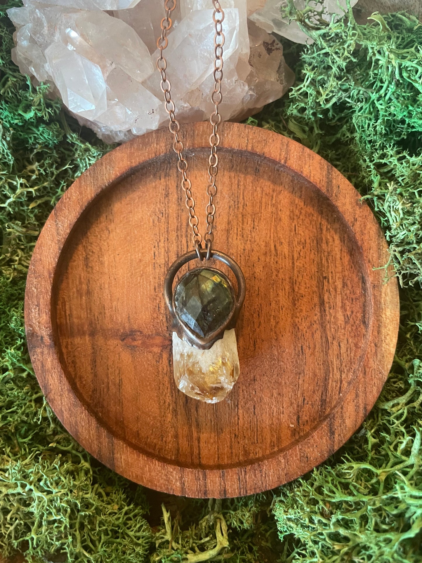 Electroformed Copper Labradorite and Raw Citrine Necklace