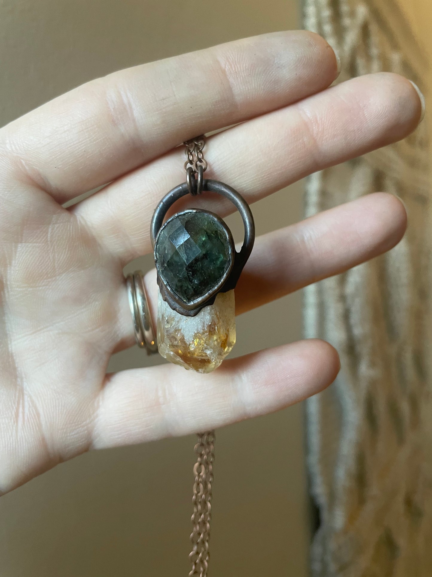 Electroformed Copper Labradorite and Raw Citrine Necklace