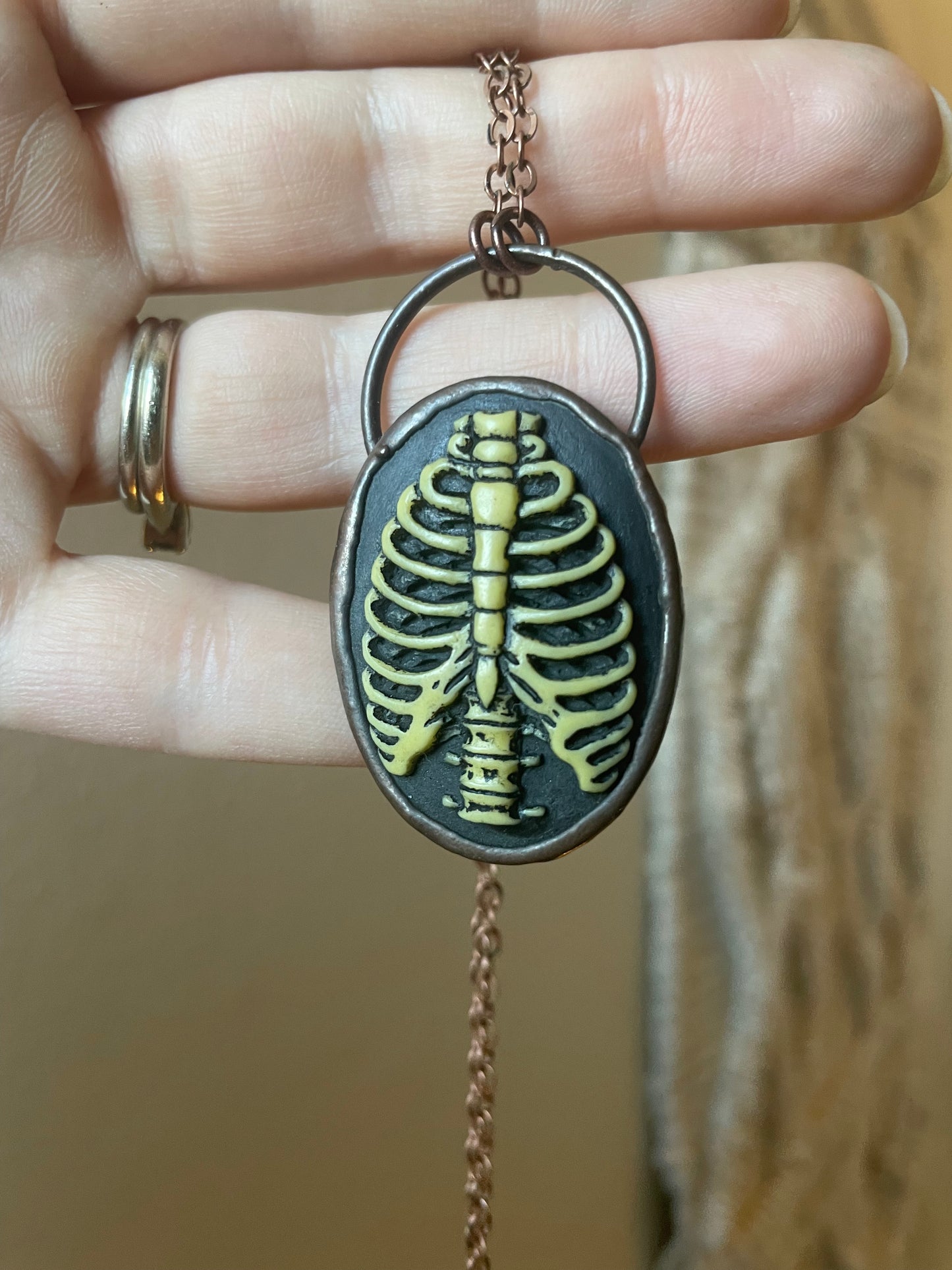 Electroformed Copper Rib Cage Resin Necklace