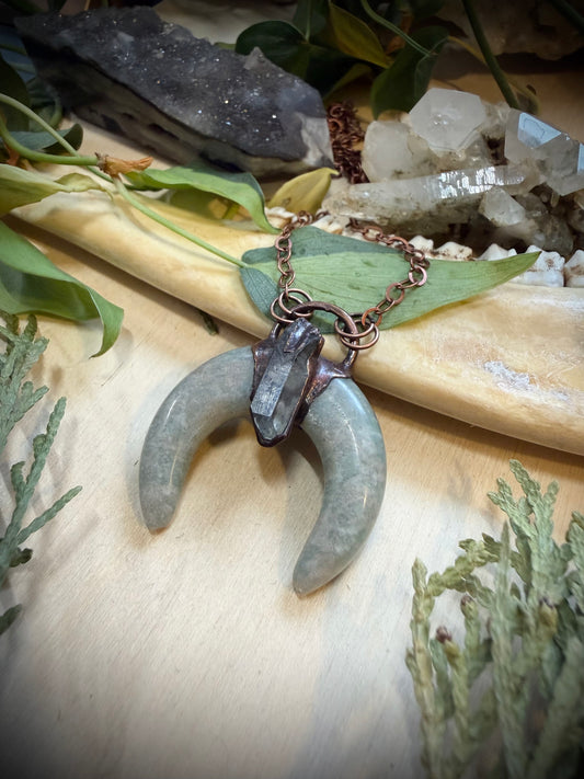 Electroformed Copper Amazonite Horn with Quartz Necklace