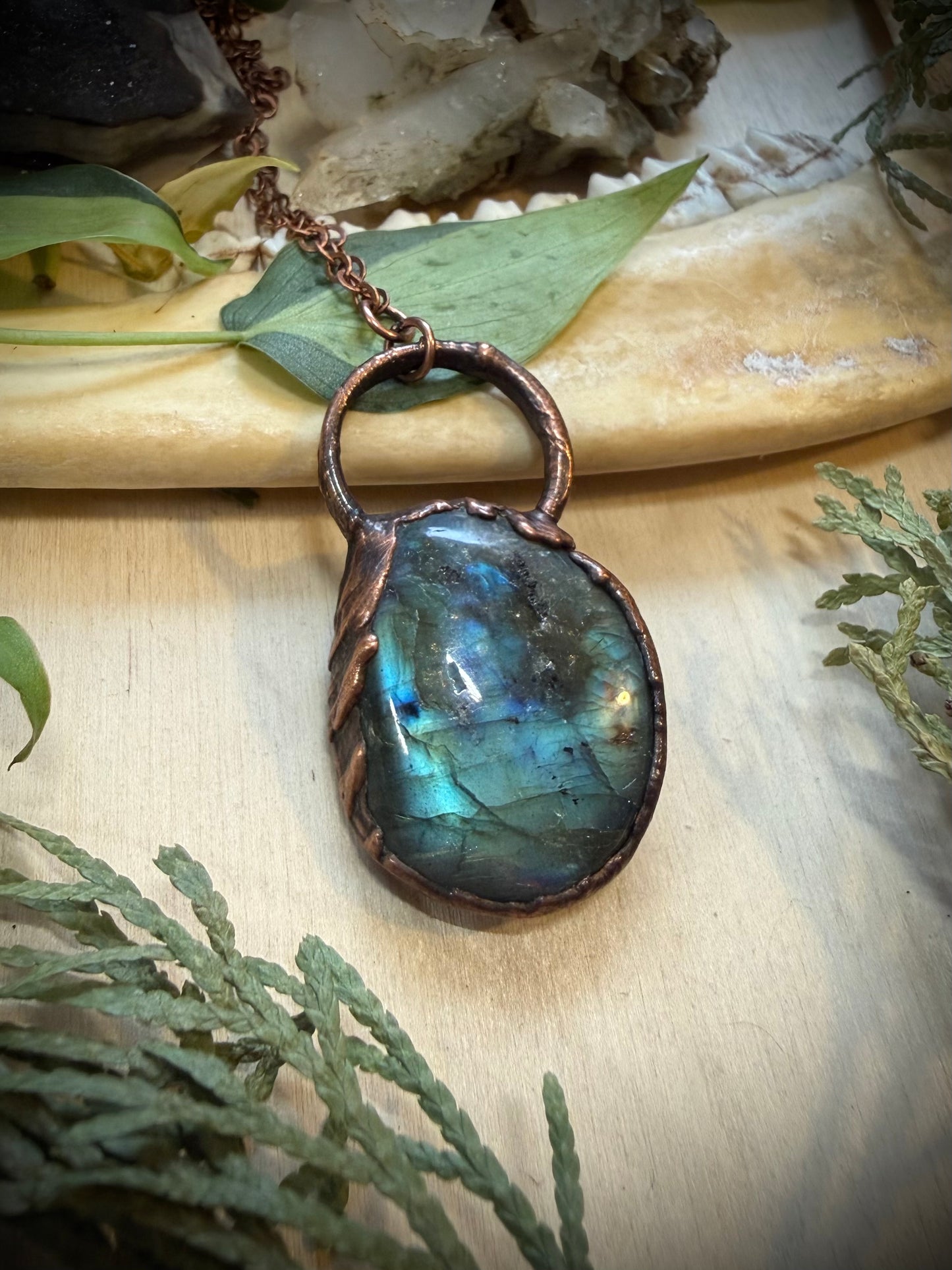 Electroformed Copper Labradorite Stone Necklace
