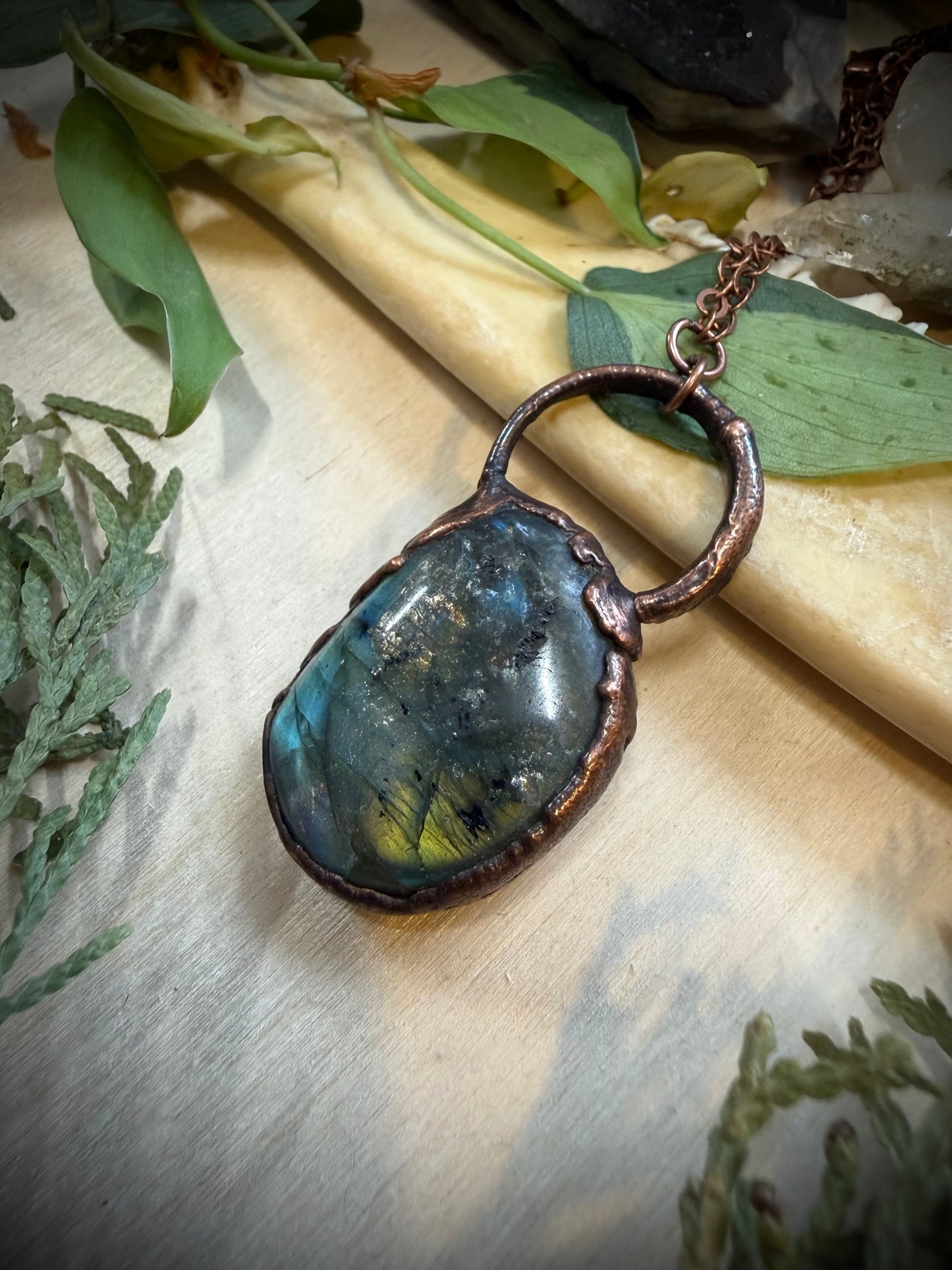 Electroformed Copper Labradorite Stone Necklace