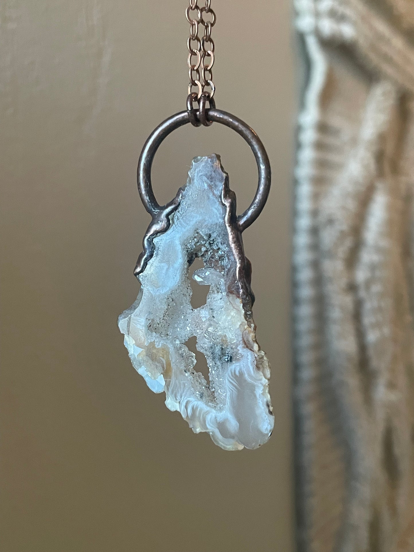 Electroformed Copper Geode Agate Necklace
