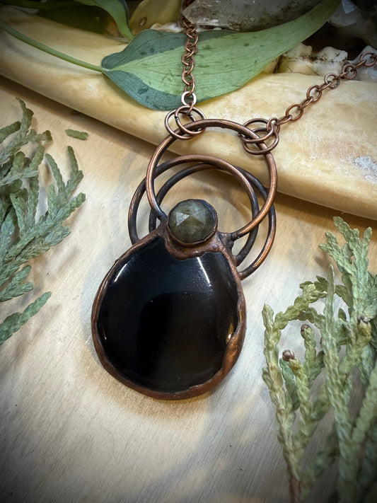 Electroformed Triple Ring Agate and Labradorite Necklace