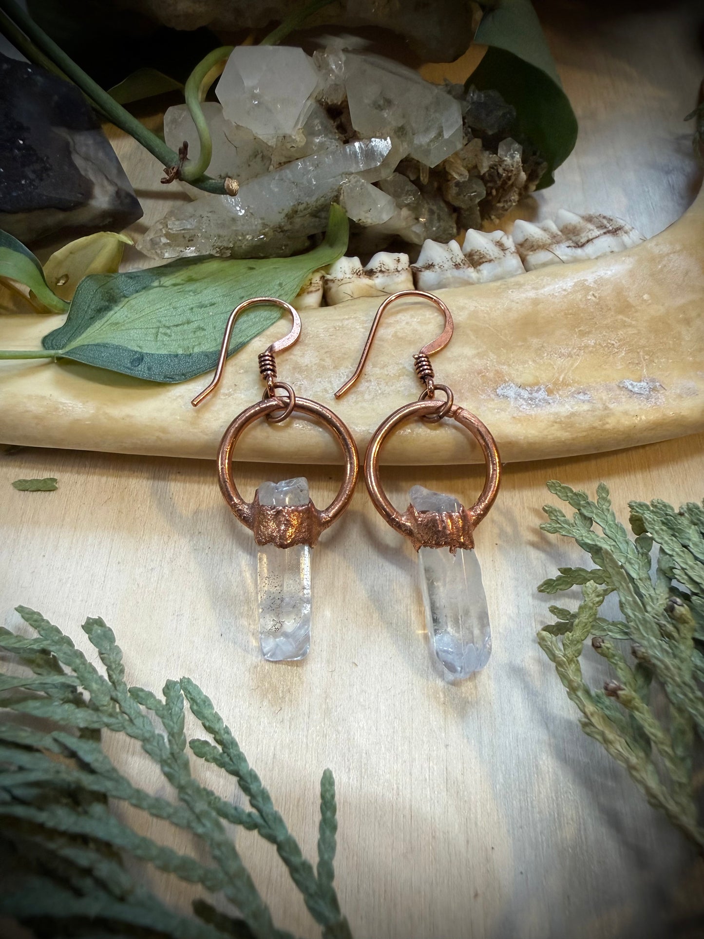 Electroformed Copper Quartz Crystal Earrings