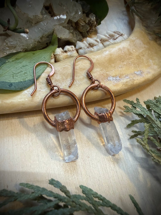 Electroformed Copper Quartz Crystal Earrings
