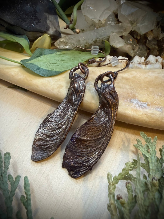 Electroformed Copper Maple Seed Earrings