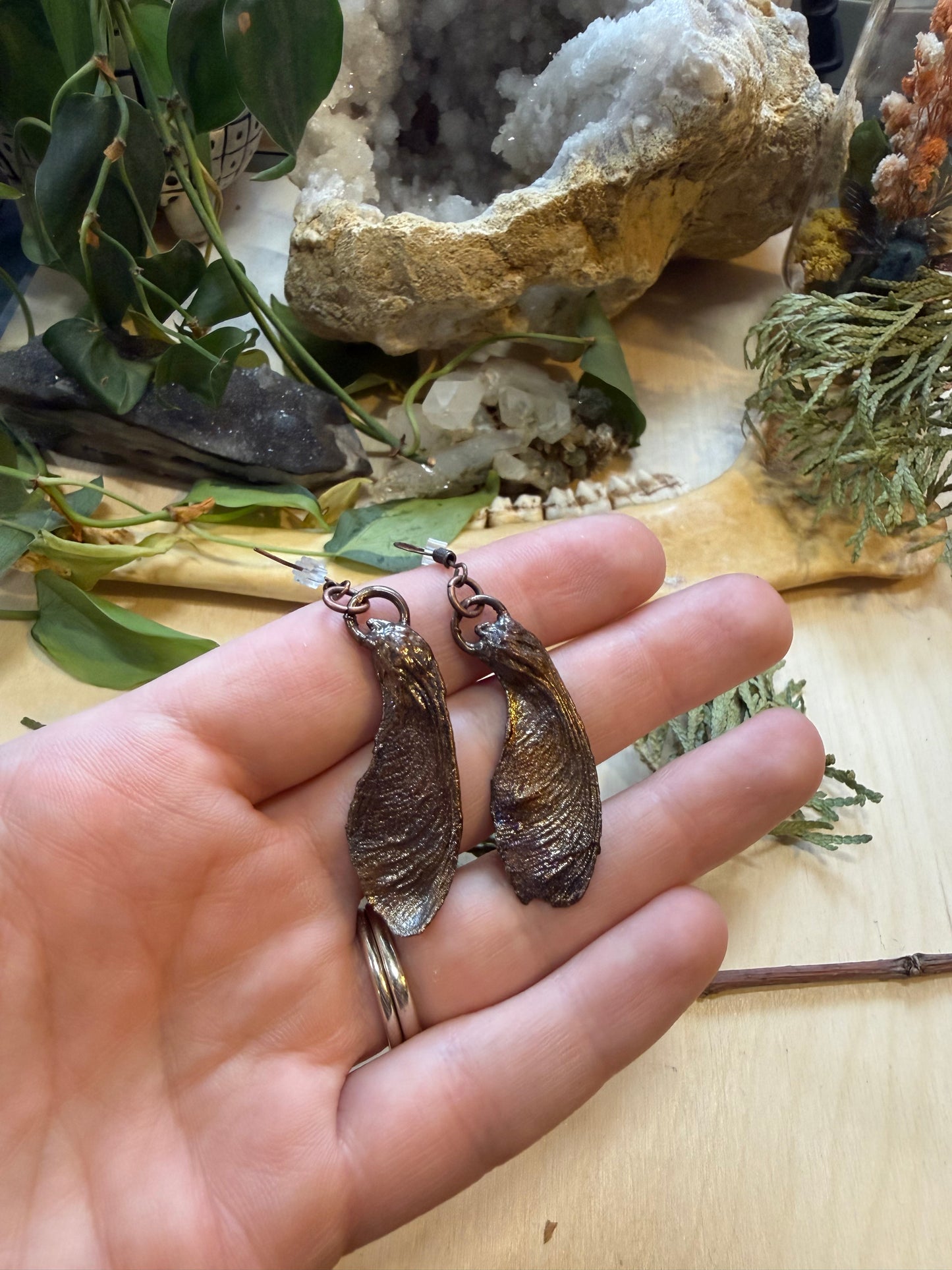 Electroformed Copper Maple Seed Earrings