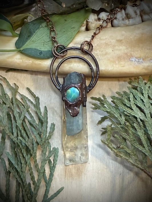 Electroformed Copper Citrine, Kyanite and Abalone Shell Necklace