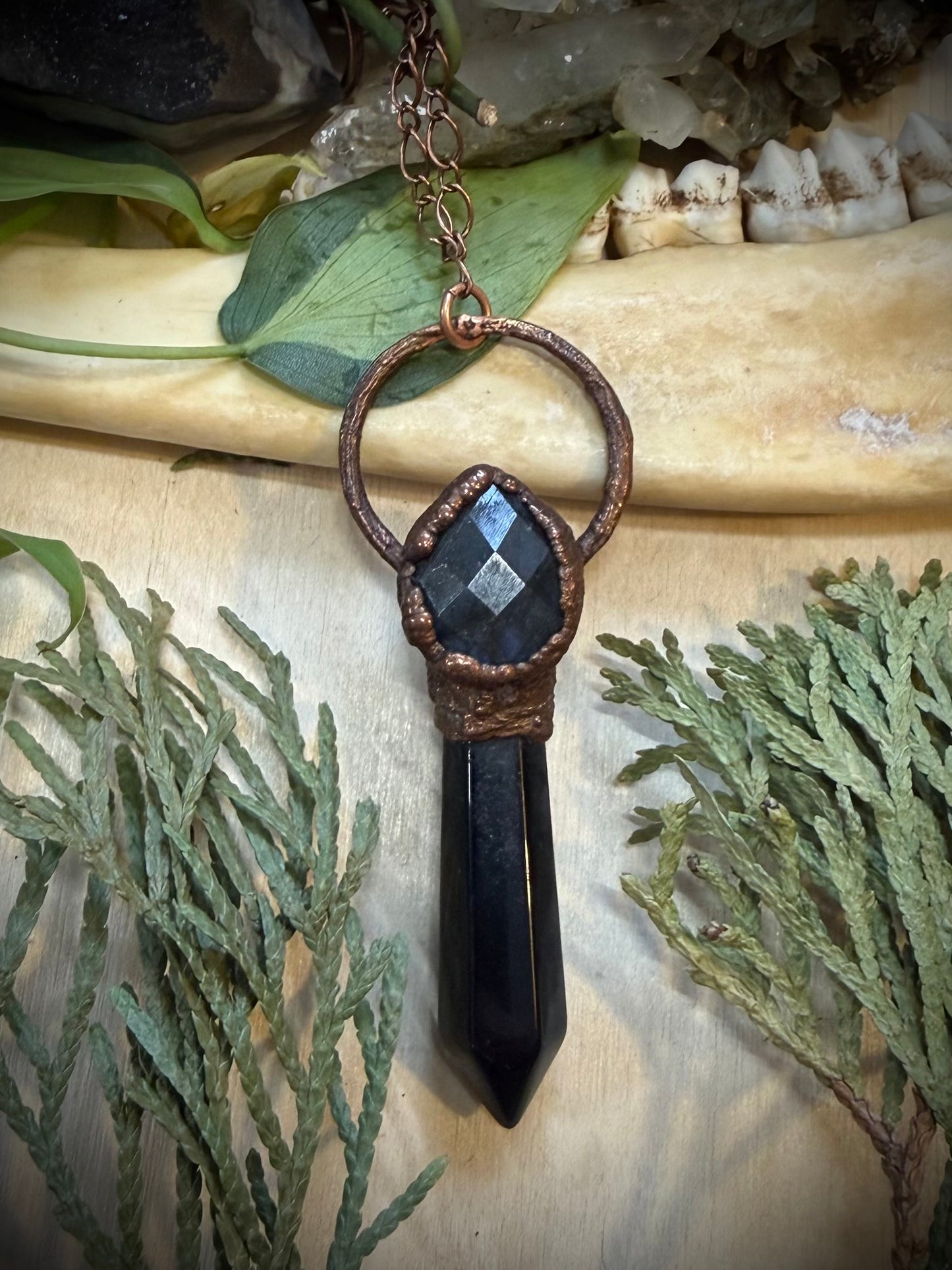 Electroformed Copper Obsidian Point Necklace