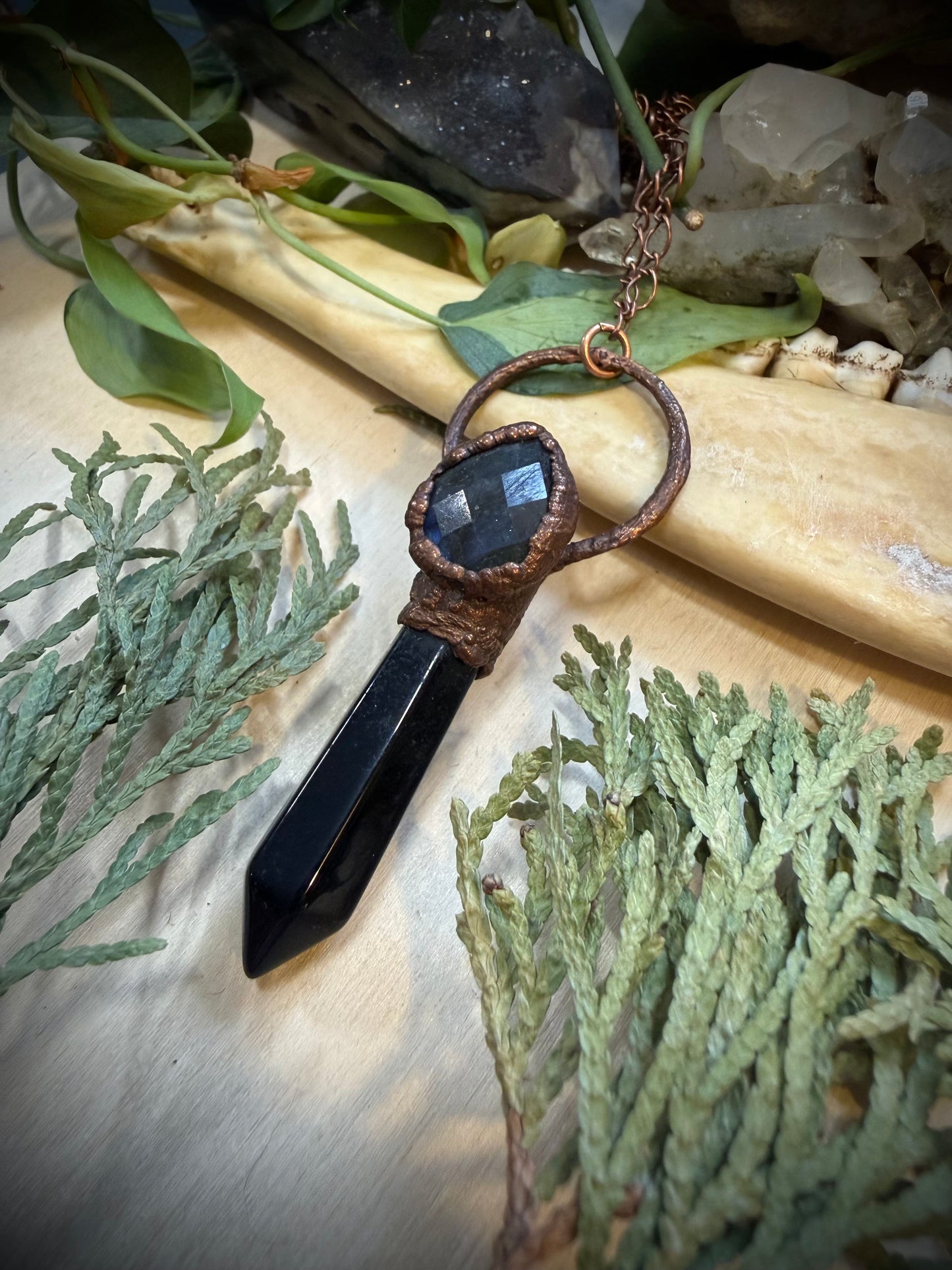Electroformed Copper Obsidian Point Necklace