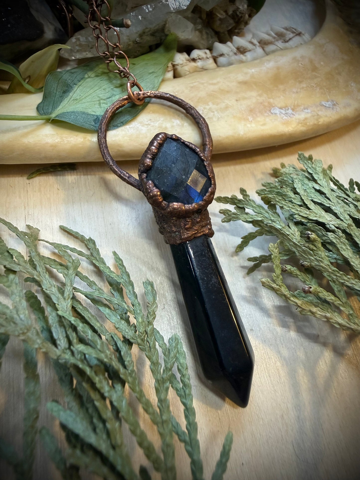 Electroformed Copper Obsidian Point Necklace