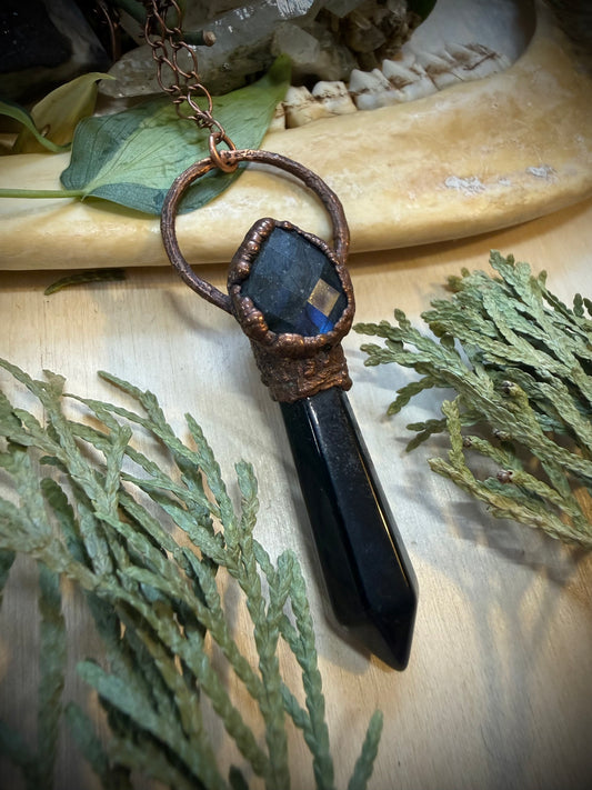 Electroformed Copper Obsidian Point Necklace