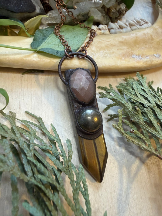 Electroformed Copper Layered Stone Tiger Eye Necklace