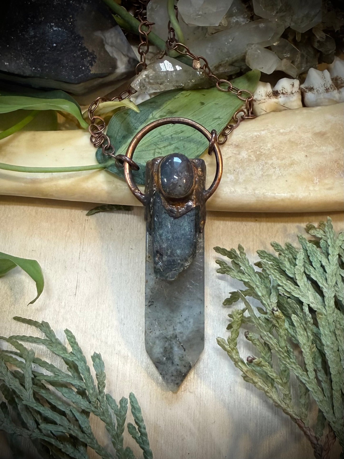 Electroformed Copper Indian Agate, Kyanite and Labradorite Stone Necklace