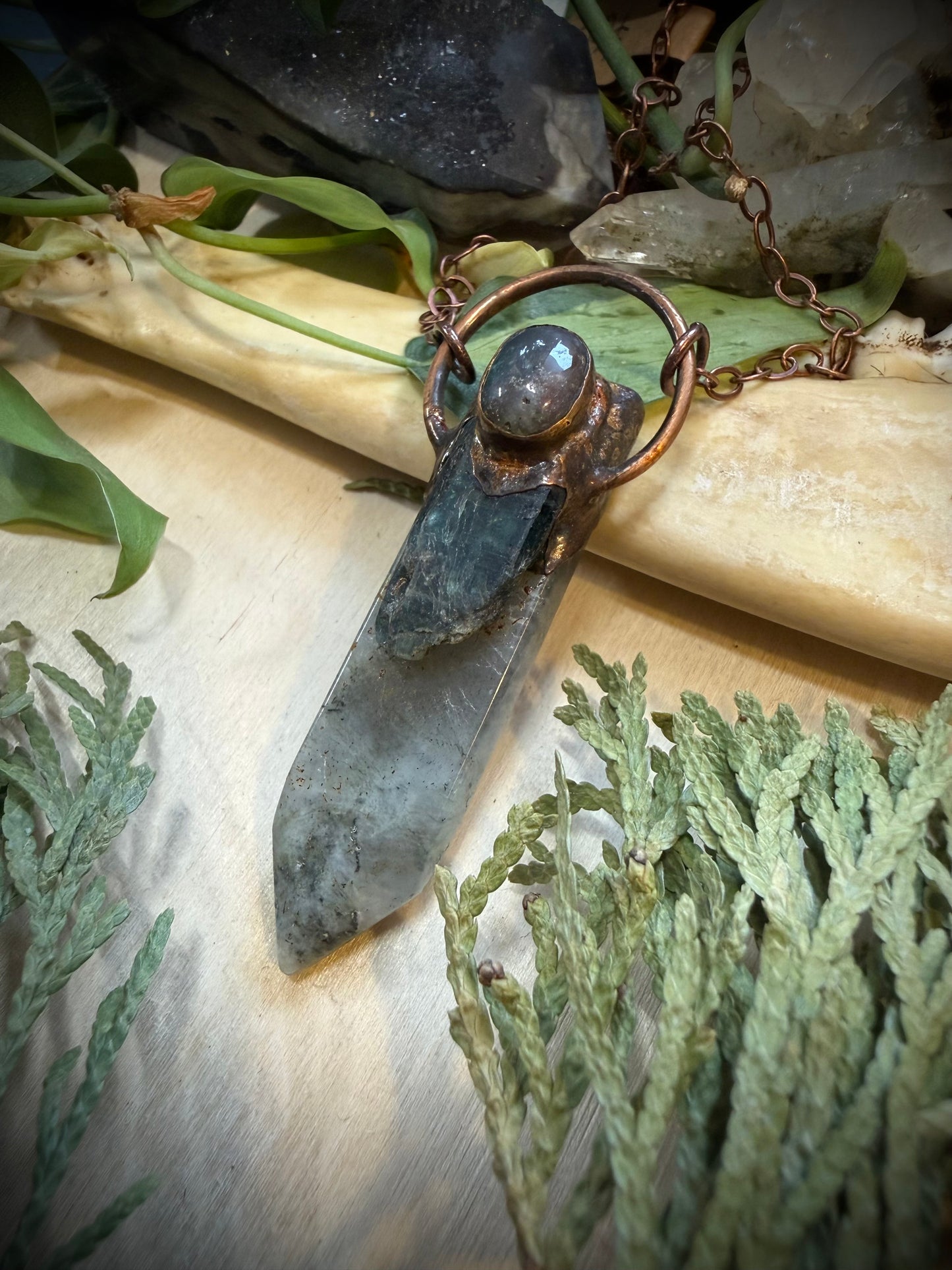 Electroformed Copper Indian Agate, Kyanite and Labradorite Stone Necklace