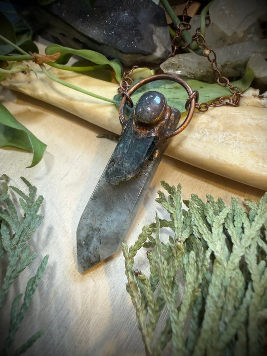 Electroformed Copper Indian Agate, Kyanite and Labradorite Stone Necklace