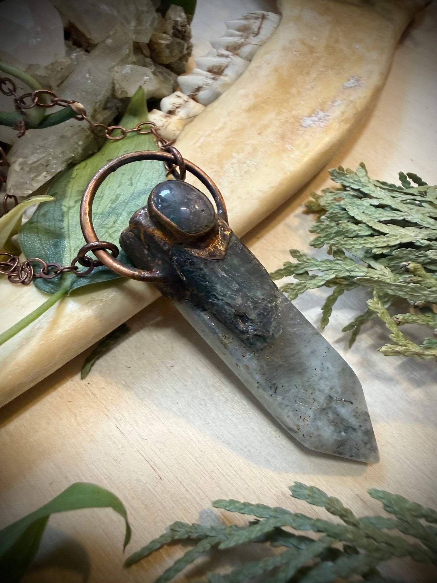 Electroformed Copper Indian Agate, Kyanite and Labradorite Stone Necklace