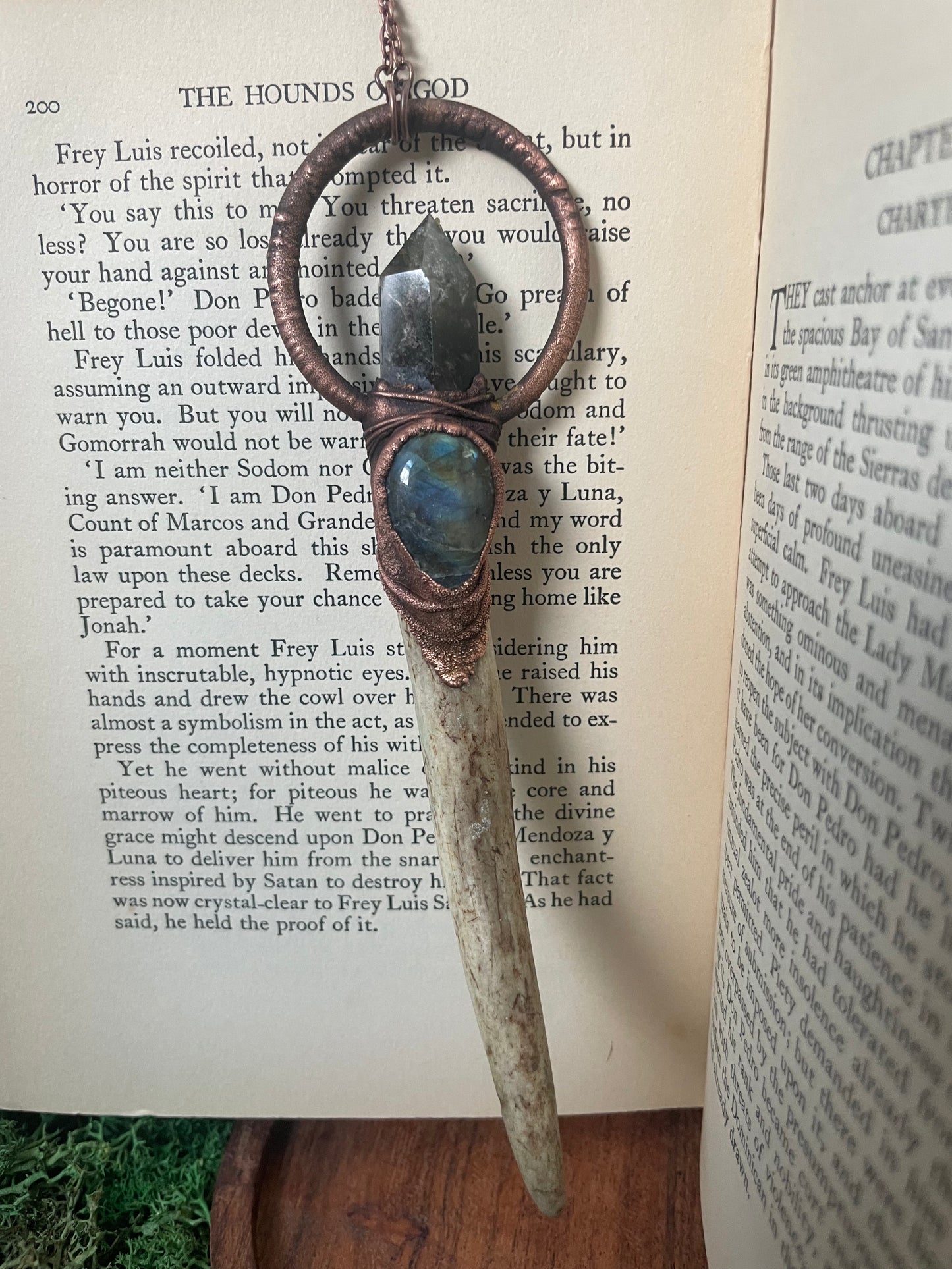 Electroformed Copper Garden Quartz and Labradorite Antler Wand Necklace