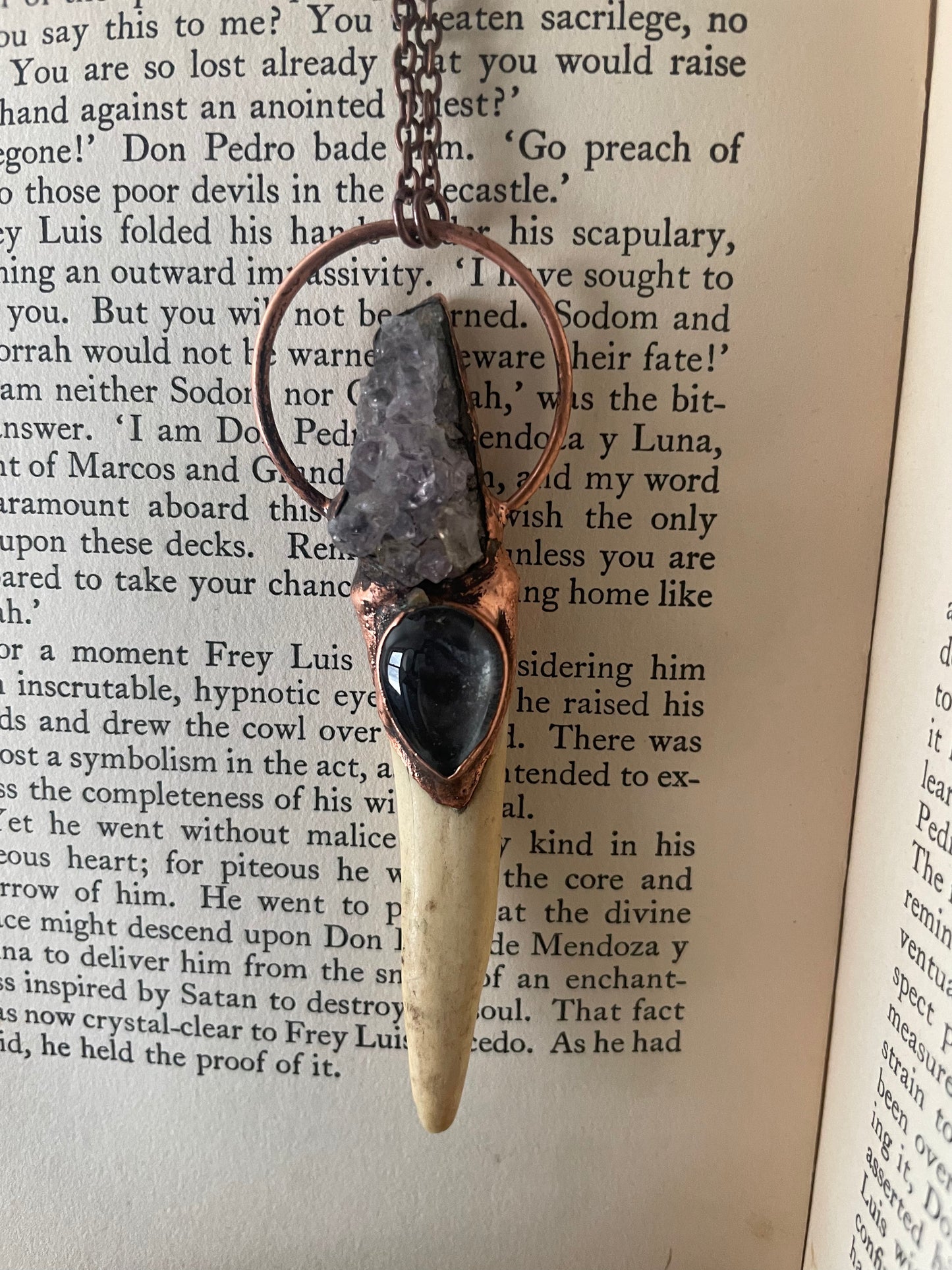 Electroformed Copper Amethyst and Mood Stone Antler Wand Necklace