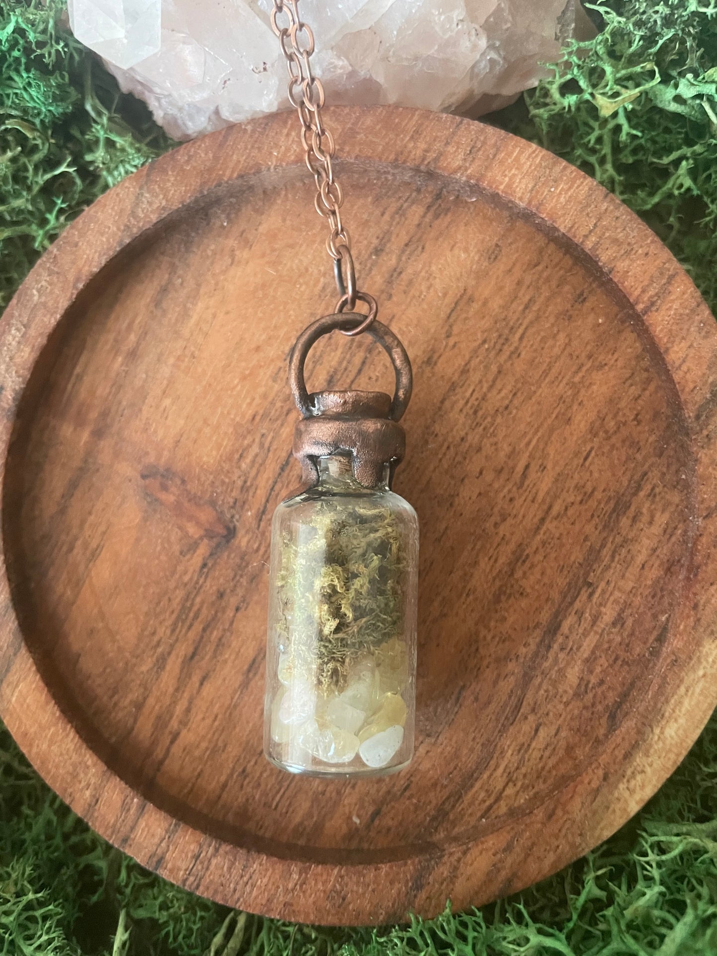 Electroformed Copper Moss & Citrine Glass Vial Necklace