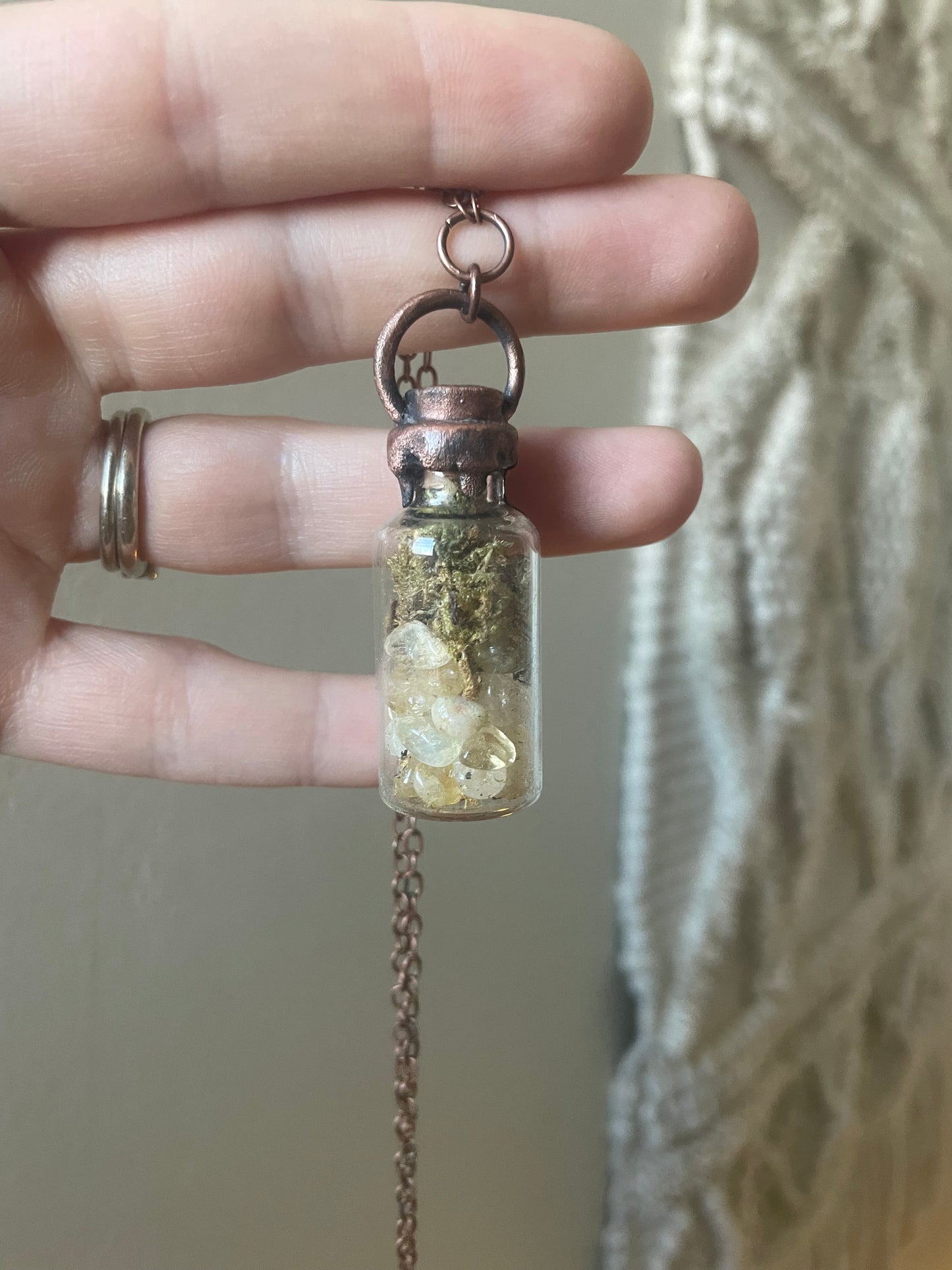 Electroformed Copper Moss & Citrine Glass Vial Necklace