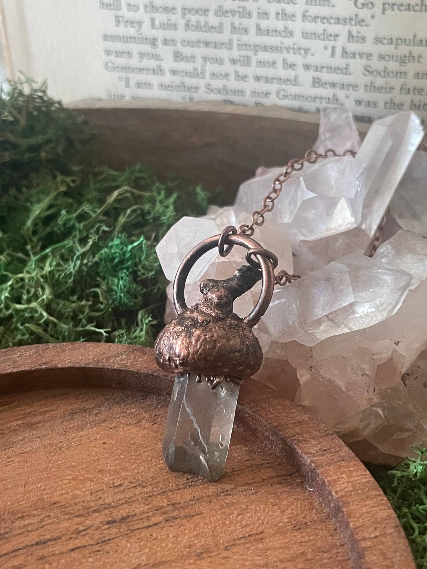 Electroformed Copper Quartz & Acorn Top Necklace