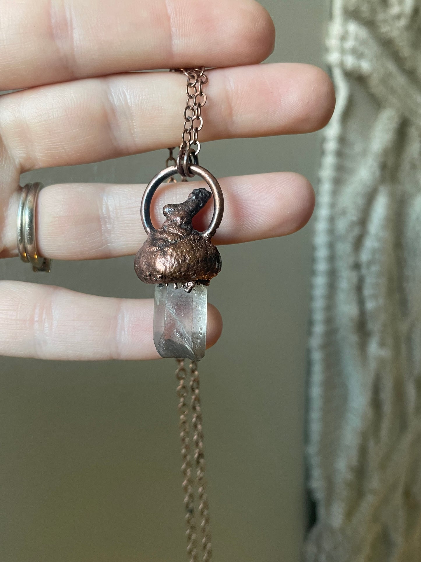 Electroformed Copper Quartz & Acorn Top Necklace