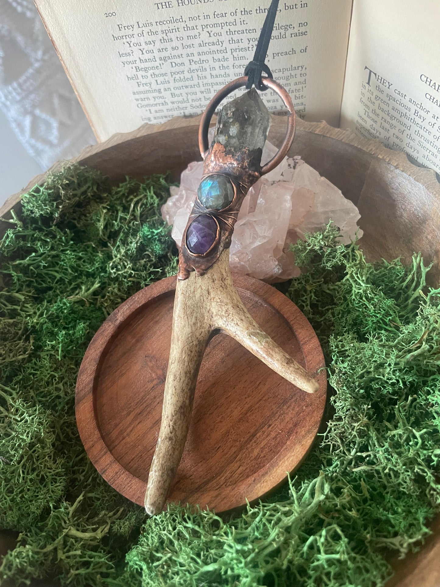 Electroformed Copper Two Prong Large Antler Wand Necklace