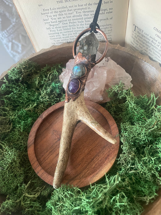 Electroformed Copper Two Prong Large Antler Wand Necklace